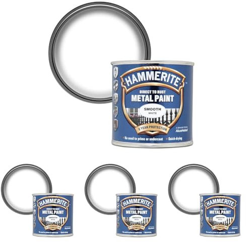 Hammerite Direct to Rust Metal Paint - Smooth White Finish 250ML (Pack of 4)