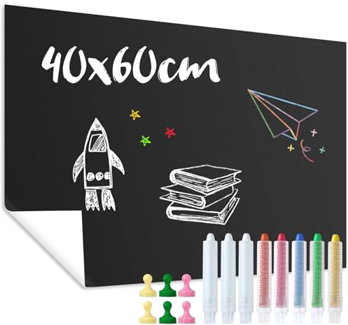 Pellicola Lavagna Nera Magnetica,40x60cm Carta Lavagna Cancellabile, Per Cucina, Ufficio, Casa, Ristorante, Viene Fornito, Con 8 Gessetto, 6 Magneti, Rotolo Carta Lavagna (40 X 60)