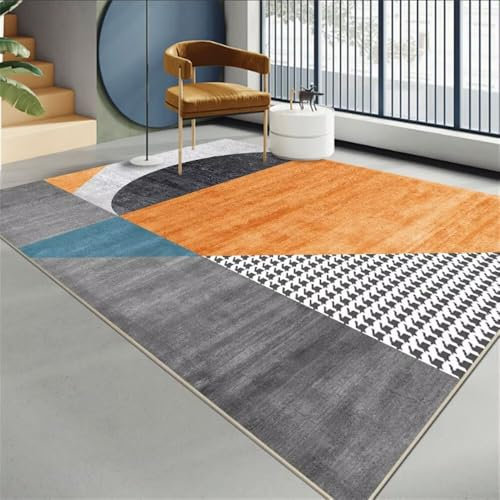 QGYFRE Eingangs-Fußmatte Kinderteppiche Jungs Wohnzimmer Teppich Weich 50x80CM Flur orange graues modernes geometrisches Muster Bequem und pflegeleicht für