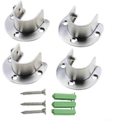 Flanschhalterungs-Set mit 4 Edelstahl-Stützen für Kleiderschrank und Schrankstangen