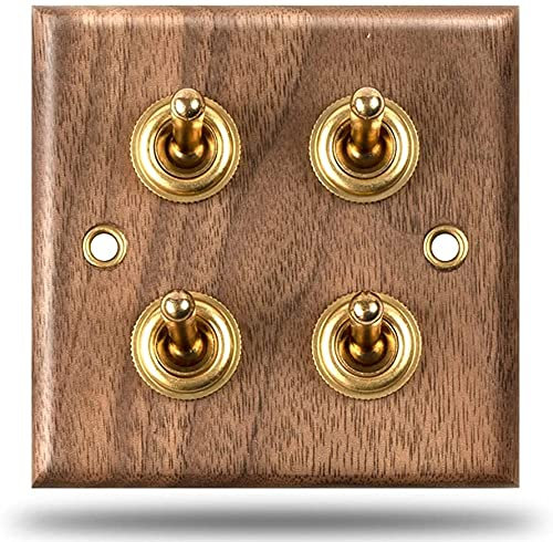BPABDEITR Interruptor de luz de palanca, Luz de pared de 2 vías for el hogar, 1-4 entradas, 86 tipo Panel, Retro, nogal negro, madera maciza, latón, interruptor antiguo, 10A, 110-250V(4 Gang)