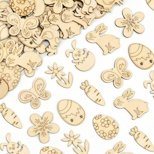 100pcs Decoration Paques Table, Confettis Paques, Confettis Lapin Oeuf Fleur Pâques Bois