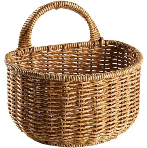 Cestas de mimbre para colgar en la pared, cesta tejida para colgar en la pared, cesta pequeña de mimbre con asa, cesta pequeña organizadora para plantas, juguetes, toallas debajo de la cama (dorado,