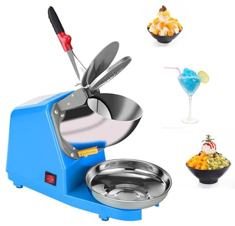 Tritaghiaccio Elettrico con Ciotola in Acciaio Inossidabile, Capacità 85 kg/H, Macchina per Coni di Neve per Tritaghiaccio per Cocktail, Gelati, Frullati, Succhi Freddi,Blue