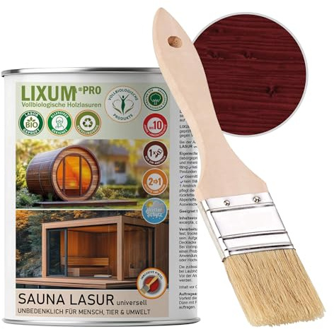 LIXUM PRO 100% biologische & natürliche BIO Sauna & Fasssauna Holzlasur - Holzschutz & Holzpflege, Farbe: Dunkelbraun 0.60, Inhalt:500 ml (ca.15m²)