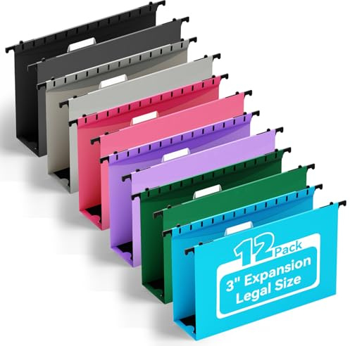 ANSOOK Legal Size Hanging File Folders Extra Capacity,Heavy Duty 3 Inch Expandable File Folders Hanging with Tabs,12 Pack Hanging File Organizer,File Cabinet Folders with Insertable Tabs for School