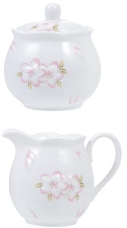 ULTECHNOVO Pot à Lait Céramique Blanc Sucrier Avec Couvercle En Relief, Bouilloire à Lait Domestique Isolante, Contenant à Bonbons Polyvalent, Ensemble 2 Pièces Cuisine Et Table