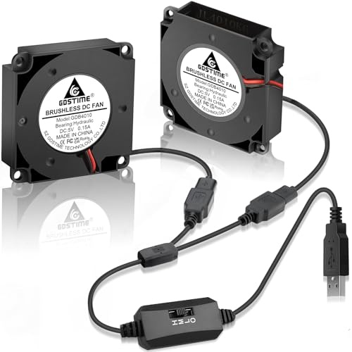 GDSTIME 40mm USB Blower Fan 5V with 3 Speed Control, Micro 5 Volt DC Brushless Fans 4010 Hydraulic Bearing 40x40x10mm for DIY Cooling (Pack of 2Pcs)