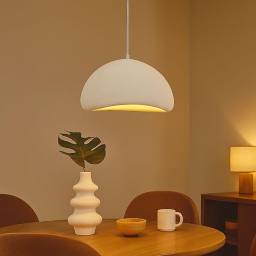 BARCELONA LED Lampada a Sospensione Wabi Sabi Grande 30cm Bianca Stile Giapponese Moderno Effetto Pietra in Resina Lampada da Soffitto Stile Industriale e Classico E27 per Soggiorno Cucina
