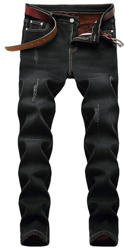 DISLANBO Mens Thermal Fleece Lined Winter Slim Fit Thickened Stretch Warm Denim Jeans Black