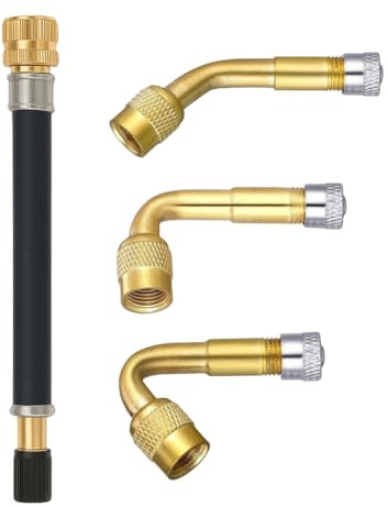 Manovella - Set di prolunga per valvola, 45, 90, 135 gradi, prolunga in gomma da 140 mm, con tappi per valvole, adatto per valvola auto (Schrader), auto, moto, camper, bicicletta, scooter