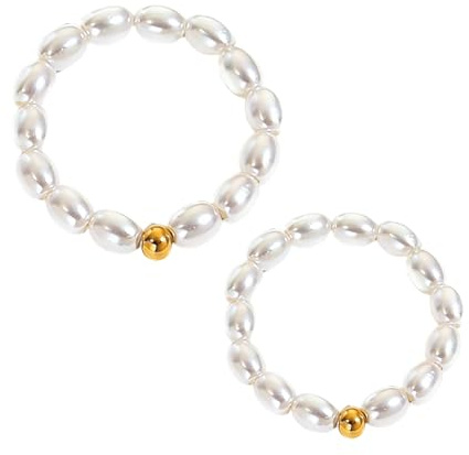 Gkhlg 2er Set Elegantes Design Stressring Purelei Anxiety Ring mit Perlenring Daumenring Damen Perlenringe Damen Perlenring Elastisch für täglichen Gebrauch im Büro und Freizeit