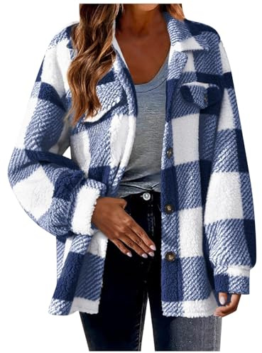 Celanisai Camisa de franela para mujer, camisa a cuadros con estampado a cuadros, chaqueta de solapa con botones, solapa térmica, camiseta de leñador, abrigo de franela, chaqueta de forro polar