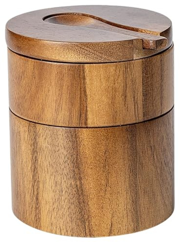 DAGLLGEW Salero de Madera de Doble Capa con Tapa giratoria y Cuchara. Salero Compacto y Elegante con Tapa magnética giratoria para Especias condimentos.