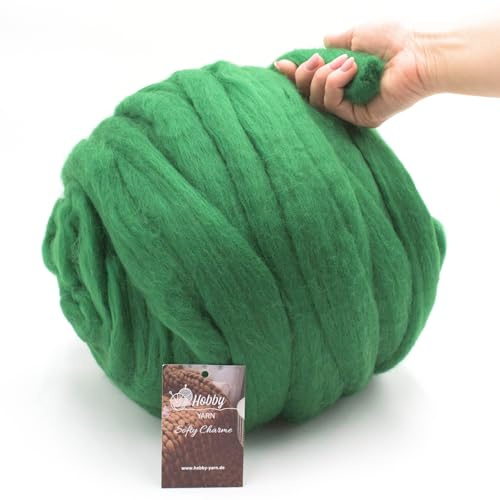 Hobby YARN – Softy charm – 100 % ny ull, 1 kg per garn, XXL merinoull, extra tjock filtull, torr och våt tovning, handstickning, filtar, babyfiltar, husdjurssäng (37199 – skogsgrön)