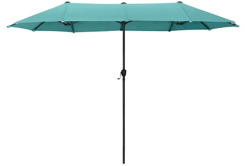 PHI VILLA Sonnenschirm Rechteckig Groß 380x200cm für Garten Terrasse Gartenschirm mit Kurbel UV Schutz Parasol Windfest