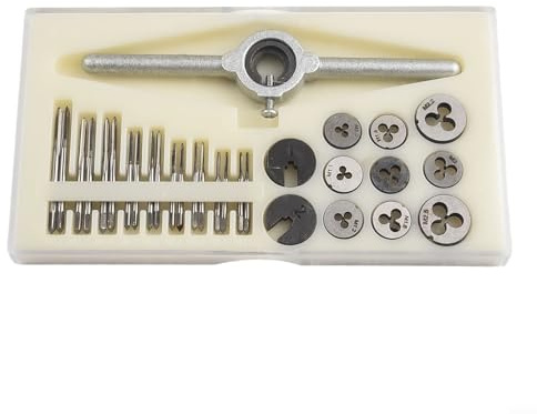 HanOaki 31-teiliges HSS-Gewindebohrer- und Schneideisen-Set M1 bis M2,5 Schraubengewinde, Schneidwerkzeuge mit Schraubenschlüssel und Halterungen für Modellbau und kleine technische Reparaturen