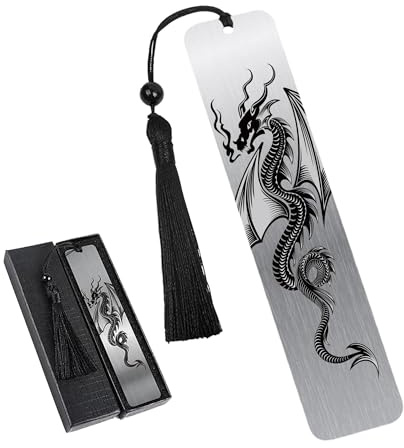 Metall Drachen Kunst Lesezeichen Geschenk - Fantasy Metall-Lesezeichen mit schwarzer Quaste inspirierende Seite Marker liefert Graduierung Geschenke für Home Student Lehrer Teenager