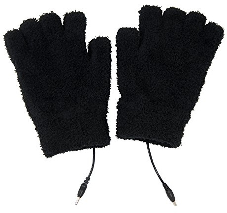 ObboMed MH-1000 Wärmende Handschuhe aus Fernen Infrarot-Kohlefaser, Halbfinger, USB 5V 6W - Laptop, Power Bank, PC, Wellenlänge 8-15 μm (Gesunder Bereich: 4-14 μm); Schwarz - 21 x 12 cm