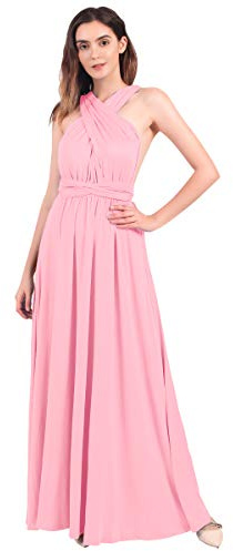 FYMNSI Robe Longue Femme Soiree, Multiway Transformateur Robe de Demoiselle d'honneur de Mariage V-Cou Licou Dos Nu sans Manches Elégant Soire Fête Été Plage Formelle Maxi Wrap Robes Rose S