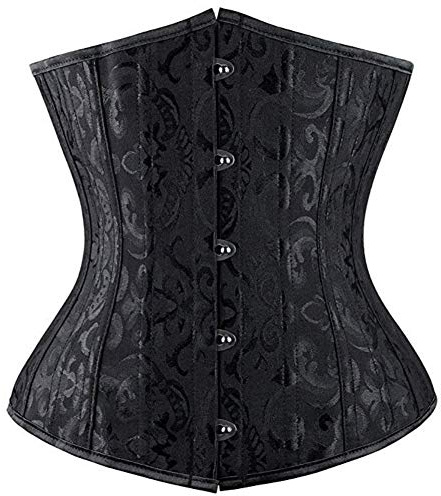 Kelvry Midjekorsett för kvinnor, satin, med snörning, midjetränare, benad bustier, korsett som slutar under bysten, Svart-2, 10-12