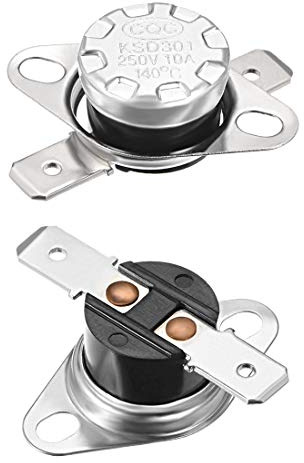 sourcing map KSD301 Thermostat 140°C/284°F 10A Normal Geschlossen N.C Einstellbarer Schnappscheiben-Temperaturschalter für Mikrowelle, Backofen, Kaffeemaschine 2 Stück