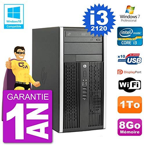 PC HP 6300 MT Intel Core I3-2120 RAM 8Go Disque Dur 1To Graveur DVD WiFi W7 (Reconditionné)