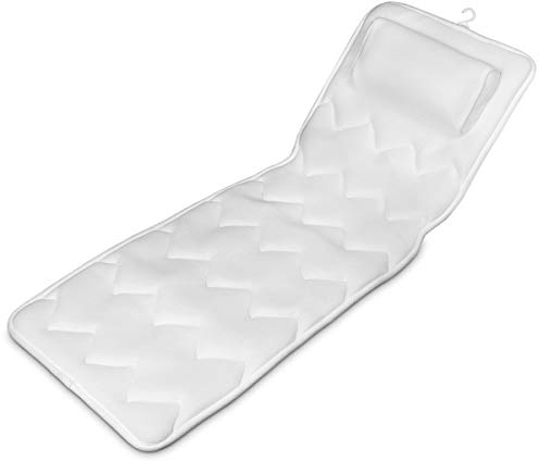Navaris Materasso Vasca da Bagno Extra Comfort - con Morbido Cuscino Poggiatesta - Materassino 125x42cm in Air Mesh con Ventose - Relax Corpo - Bianco