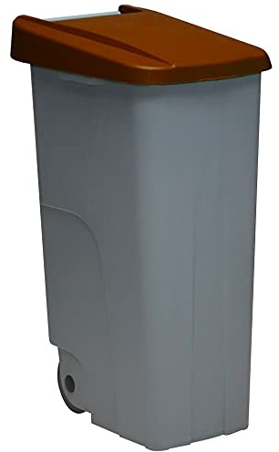 Contenedor de Residuos Reciclo 110L Marrón con Tapa Cerrada y Ruedas Grandes – Plástico Resistente, Encajable y Ergonómico, Ideal para Orgánicos y Compostables | Denox