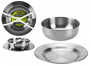 Summit Acero Inoxidable Plato Y Cuenco 2 Piezas Juego para Camping Aire Libre Senderismo Cocina