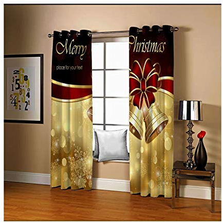 Daesar Tende Coprenti 2 Pannelli, Tenda per Vetro Finestra Merry Christmas Campane Tende Interni Moderne Oro Rosso Tende Oscuranti Interni 137x274CM