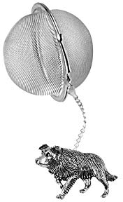 D22 Boule à thé en étain anglais avec infuseur à thé en forme de chien Border Collie