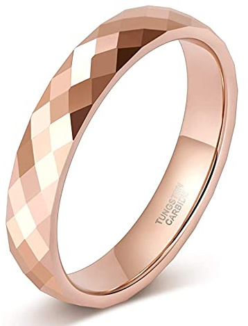Zakk Bague pour homme et femme En tungstène 4mm de large Facettes polie Alliances Bagues de fiançailles (Or Rose,60 (19.1))