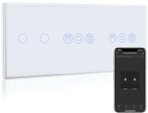 BSEED WLAN-Doppelrolladenschalter mit weißem Schalter, 2-Gang, 1-Weg-Wandschalter, kompatibel mit Alexa und Google Home, Steuerung per App oder Sprache, Timer-Funktion, neutrales Kabel erforderlich