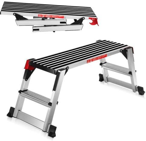 ERGOMASTER 40'' Step Stool Folding Ladder Portable Work Bench Aluminum Drywall Stool with Non Skid Rubber Platform Step with Max 330 lbs Capacity