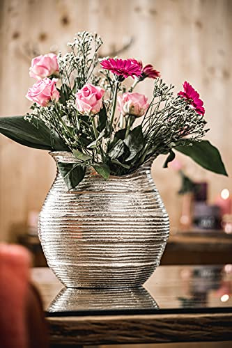 Vase Dekovase Aluminium Silber Groß, Deko Modern aus Metall, für Wohnzimmer, Schlafzimmer und Küche, 27 cm