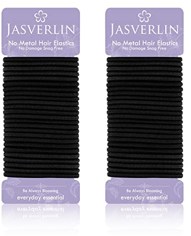 JASVERLIN Lot de 50 élastiques à cheveux tressés sans métal - 4 mm - Pour queue de cheval - Pour femmes et filles - Cheveux épais - Sans dommage - 1/8 - Noir