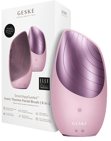 GESKE | Dispositivo SmartAppGuided™ Sonic Thermo Facial Brush | 6 in 1 | Pulizia della pelle | Spazzola per la pulizia con funzione riscaldante | Massaggiatore facciale | Spazzola viso elettrica