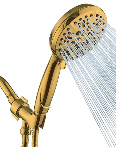 Gold Shower Head with Handheld High Pressure – The High Flow Rain Showerhead with Extra 60 Long Hose and Adjustable Overhead Brass Holder Anti-Clog Silicone Nozzles – Upgrade Your Luxurious Bathroom