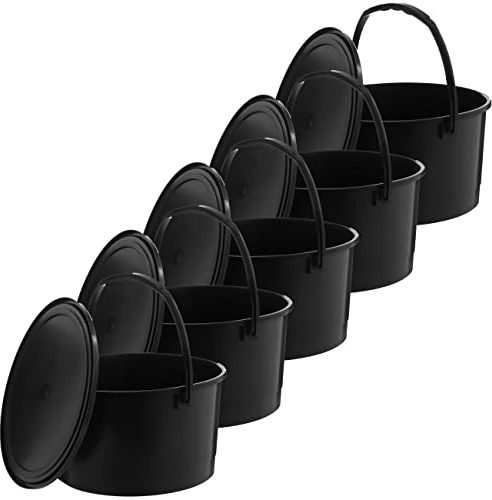MIG Eimer mit Deckel 4L Schwarz - 5X 4 Liter stapelbare Plastikeimer mit Deckel - Vielseitiger Kübel mit Deckel für Haushalt und Industrie - Kleiner Eimer mit Deckel geeignet für Hundefutter
