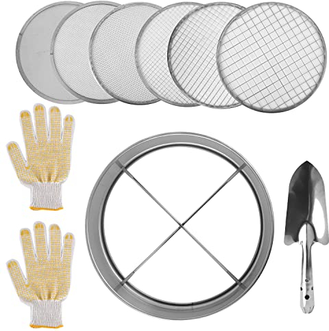 Bodensieb Garten, Edelstahlrahmen 20cm Gartensieb 6 Stück Austauschbare Maschenfilter Bodensieb Set mit Rahmensieben Spachtel und Handschuhen