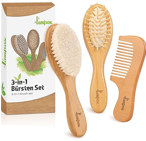 lampox - Baby Haarbürste und Baby Kamm Set - Natürliche Holz Babyhaar Haarbürste mit weichen Ziegenborsten - weich Baby Bürste für Säuglinge Kleinkinder - Haarbürste Baby Set