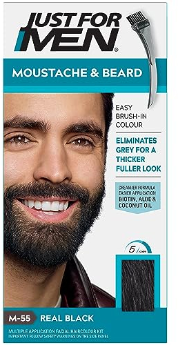 Just For Men Bart & Schnurrbart Farbe Schwarz Beseitigt Graues Haar und sorgt für Dickeres und Volleres Aussehen, M55
