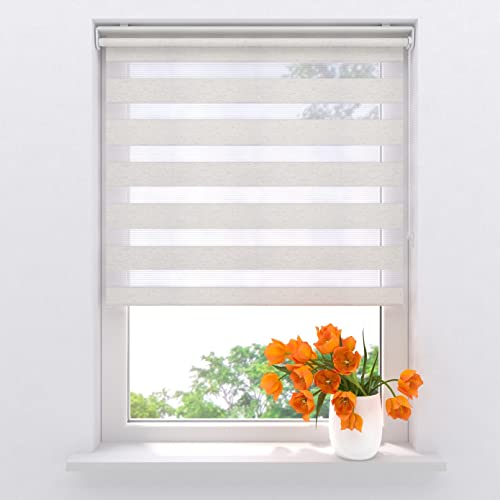 Radeco® Doppelrollo klemmfix ohne Bohren 60 x 150 cm (BxH) Leinen lichtdurchlässig, fensterrollo innen ohne Bohren, rollos für Fenster, Rollo 60 cm breit, Duo Rollo, klemmrollo, klemmfix-doppelrollo