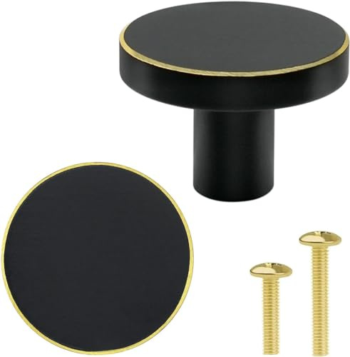 Vandicka 4 Stück Möbelknöpfe und Griffe aus Massivem Messing, Schwarze Schubladenknöpfe Schubladengriffe, Runde Türknöpfe für Schrank, Kommode, Kleiderschrank, 28 x 20 mm, HSHTLS-Y-4P