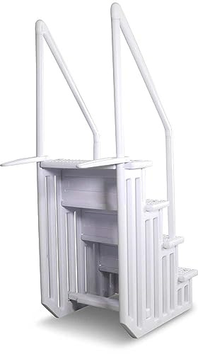 Schwimmbadleiter Treppe Easy Entry Synthetic - 4-stufige Kunststoff-Pooltreppe für eingelassene Pools - Variable Beckentiefe 122 bis 137 cm - Weiß - Belastbar bis 110 kg