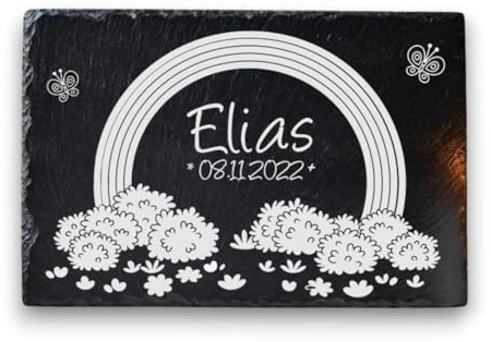 Die Geschenke Manufaktur Gedenktafel Sternenkinder personalisiert, Regenbogen, Schiefer, Gedenkstein Trauer, Witterungsbeständig