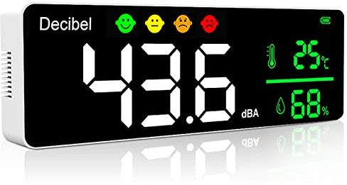 SURLABA Decibel Meter Wall Mounted, 3In1 Digital Sound Level Meter 30~130dB Range with Temperature & Humidity Display, 11 Large LED Screen Noise Monitor for Home, Baby Room, Library, Office