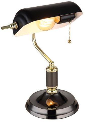 Bankerlampe Tischleuchte anthrazit gold Leselampe Schreibtischleuchte Wohnzimmerlampe, Metall, 1x E27, LxBxH 26,5x18x 34 cm
