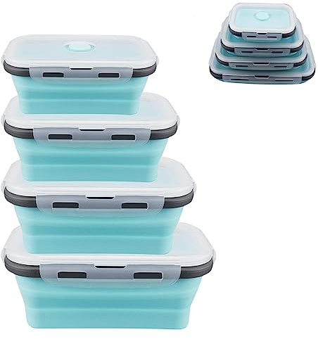 MEGYAD 4 Piece Food Storage Container Faltbar: Frischhaltedosen mit Deckel Kieselgel Kühlschrank Organizer Faltbare Brotdose Leak-Proof fur Microwave and Freezer Safe BPA-Free (A)
